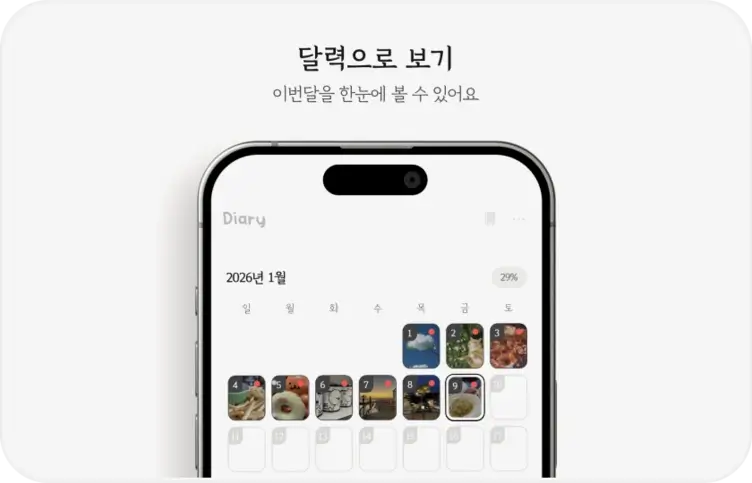 하루하루 다이어리 앱 달력 보기 화면